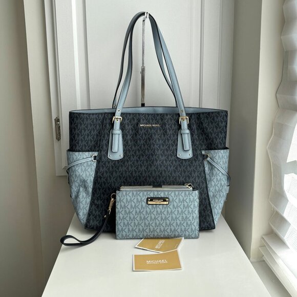 Brand New Michael Kors Blue Tote Wallet Set, NWOT
